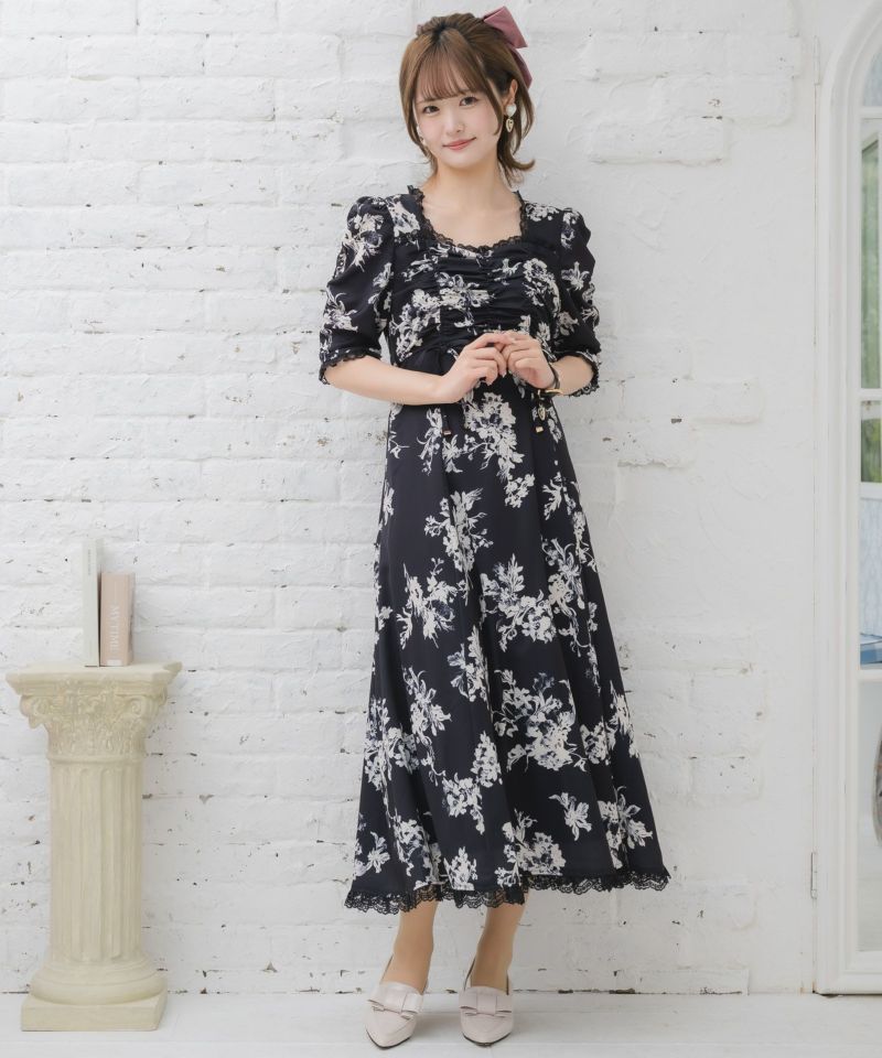ギャザーリボン花柄ワンピース | Rlab store ギャザーリボン花柄ワンピース | Rlab store