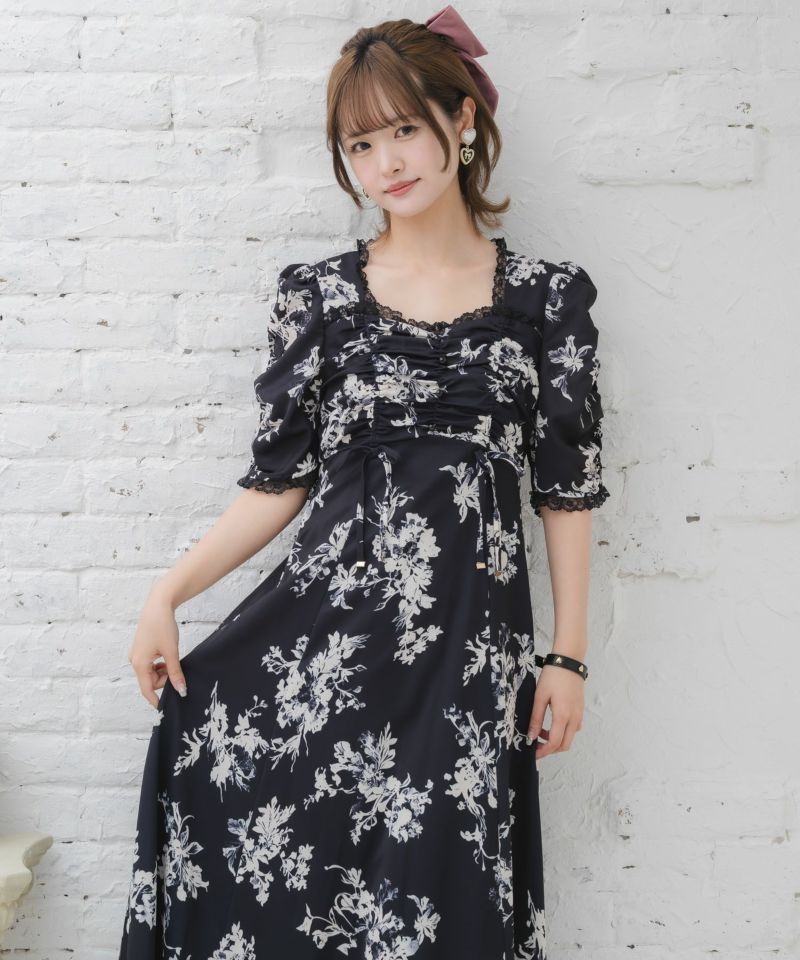ギャザーリボン花柄ワンピース | Rlab store ギャザーリボン花柄ワンピース | Rlab store
