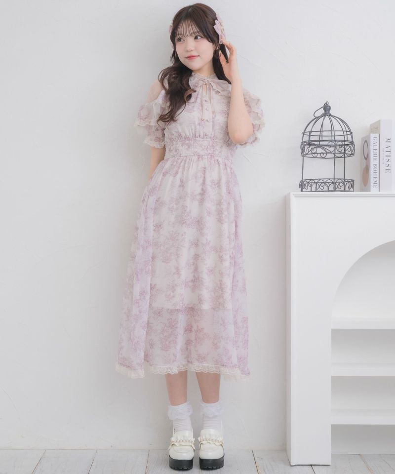 ロングフレアワンピース 花柄 長袖[品番：JRKW0004706