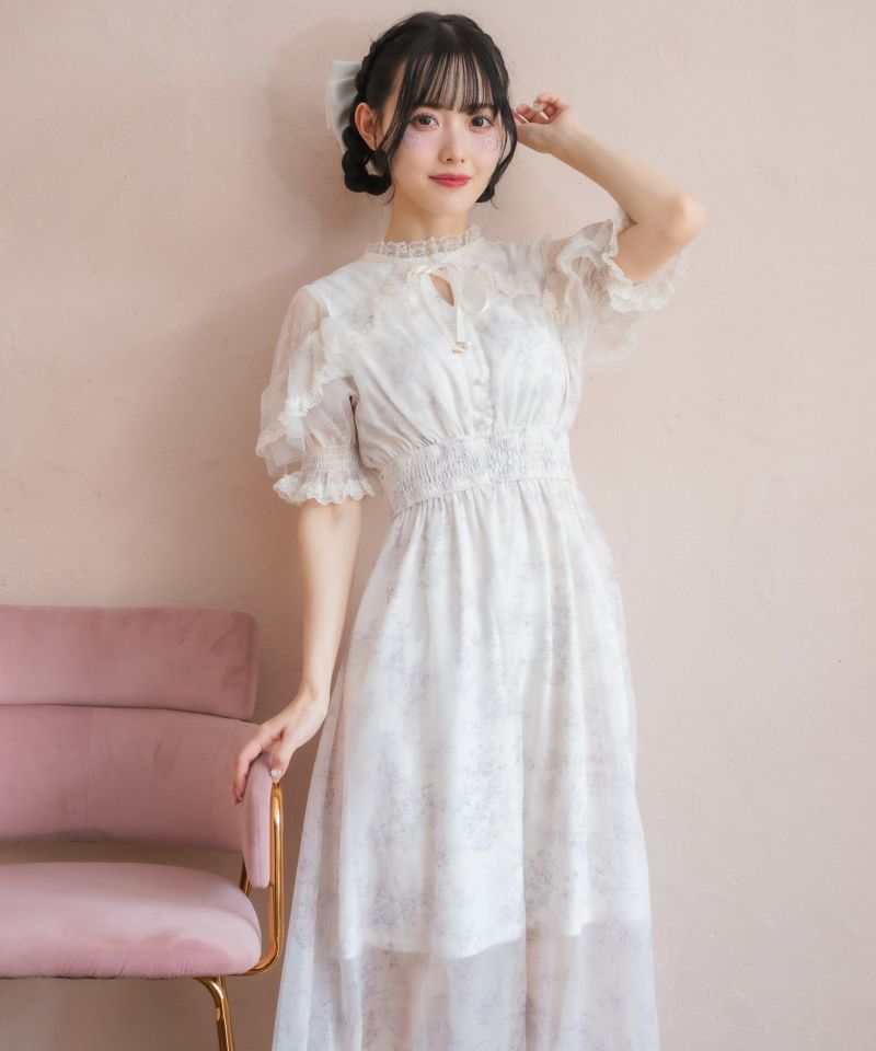♡°+RED VALENTINO♡°+ 水色花柄フリルロングワンピース♡°+