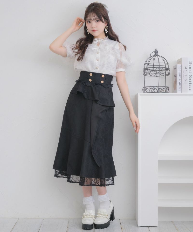 美品 Rossa ロッサ シルク100% シアーフリルブラウス 花柄 総柄 46 美品 Rossa ロッサ シルク100% シアーフリルブラウス 花柄 総柄