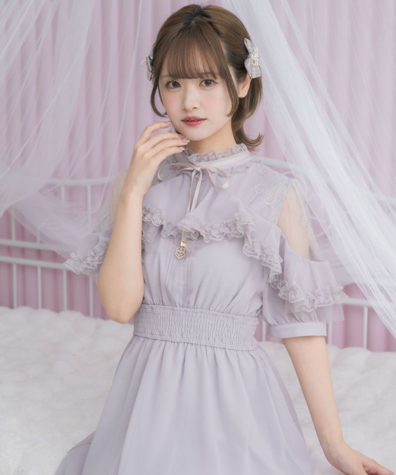 GIRL DRESS FOR NOW ドレス ラッフルカラー総レース フレア
