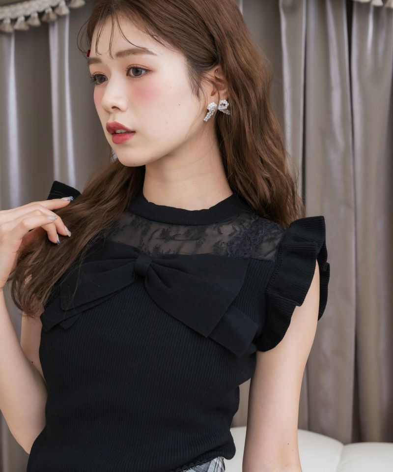 24SS✨ほぼ未使用✨エムズグレイシー チュールフリルニット リボン パフ 38 24SS✨ほぼ未使用✨エムズグレイシー チュールフリルニット