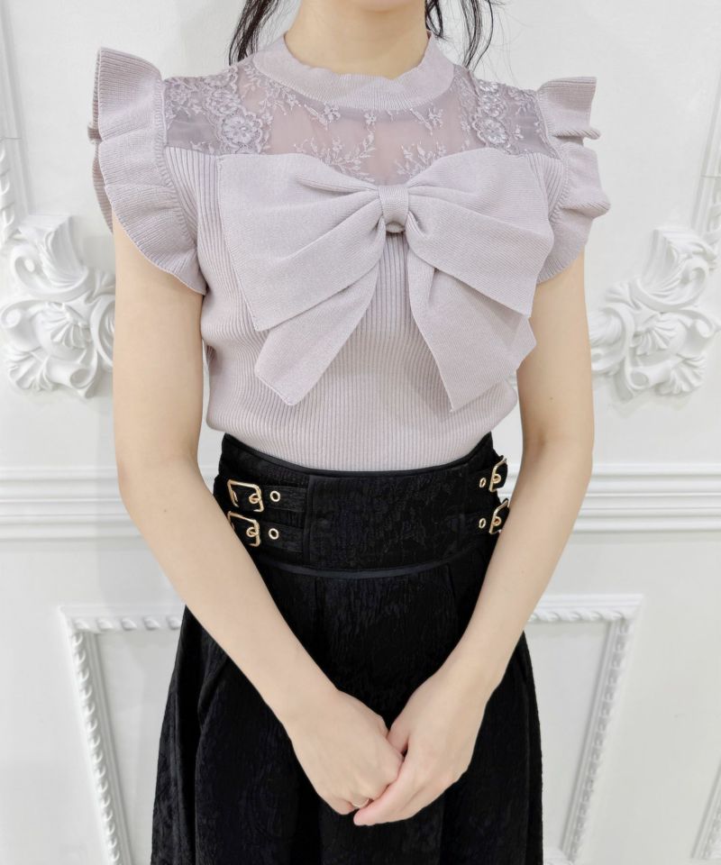 keinarita リボントップス シアーデコルテツイストリボンニット | Rlab store