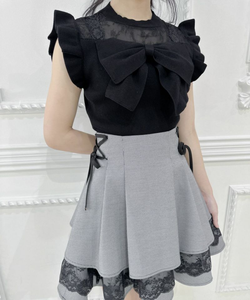 couture BY ROJITA　肩透かしトップス　フリル　地雷　ニット　量産 ネックレス付肩ボリュームフリルニットトップス | Rlab store