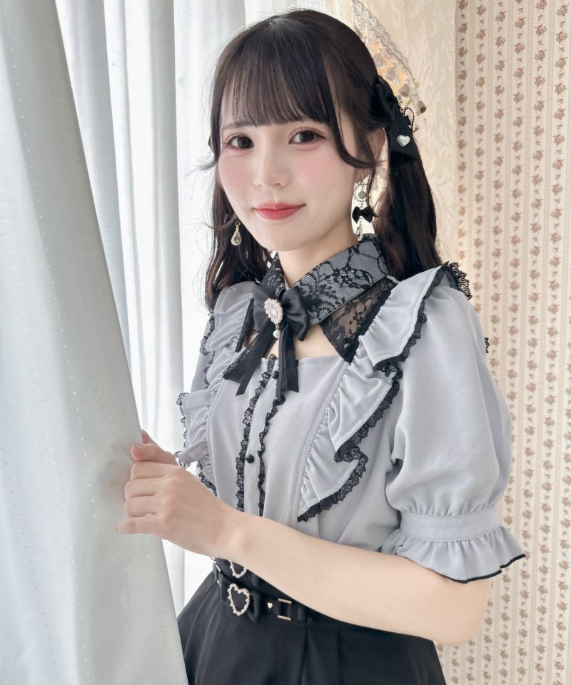 ロジータ ROJITA ダブルリボンラッフルフリル配色ブラウス （ホワイト） ダブルリボンラッフルフリル配色ブラウス | Rlab store