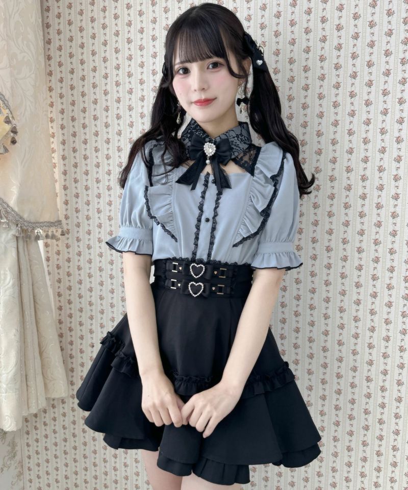 ROJITA ダブルリボンラッフルフリル配色ブラウス 美品 ダブルリボンラッフルフリル配色ブラウス | Rlab store