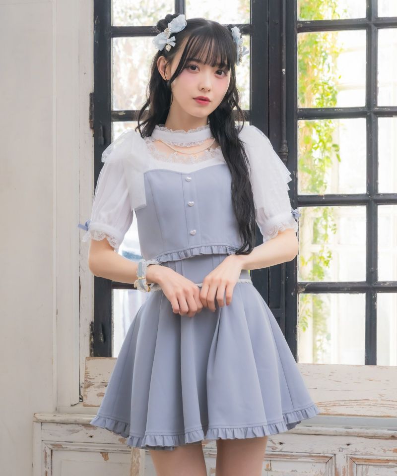 ☆Ree☆★新品 ピンクラテ★りぼんパ－ルトップス 160 チュールリボンビスチェ×デコルテ開きトップスセット | Rlab store