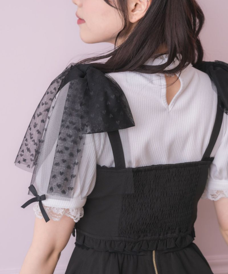 tシャツ チュールリボンビスチェ×デコルテ開きトップスセット レディース セール】チュールリボンビスチェ×デコルテ開きトップスセット（T