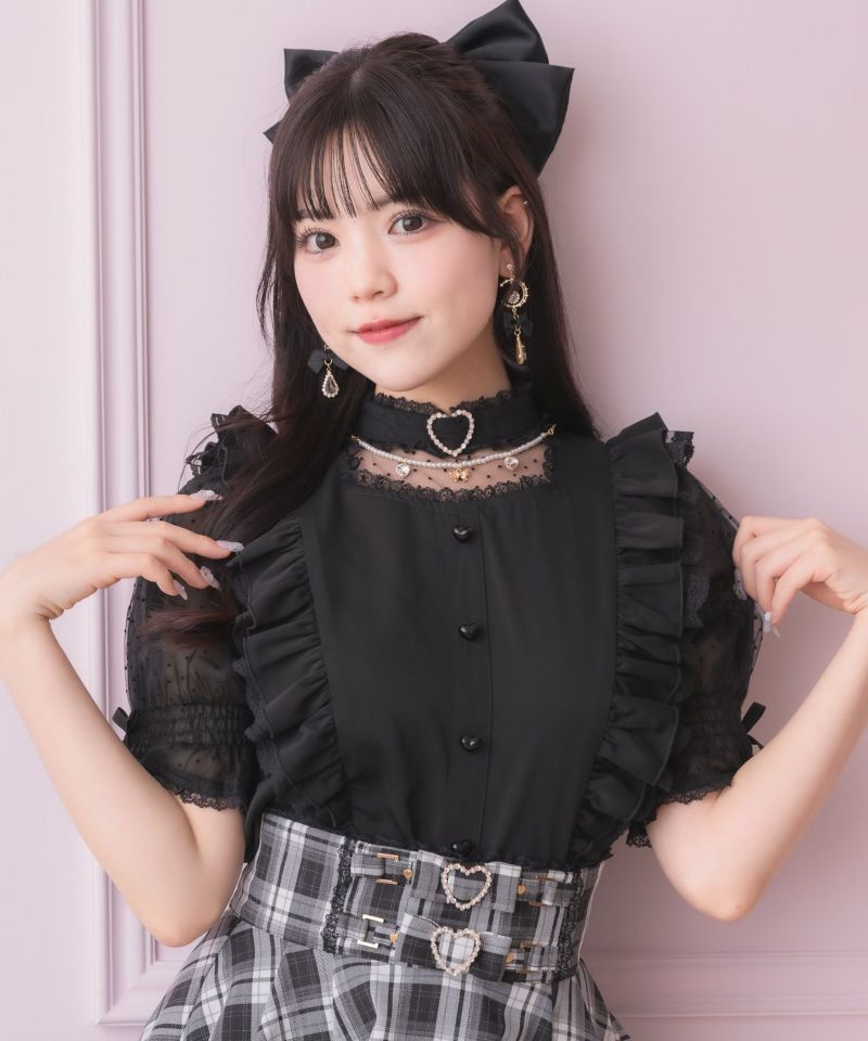 ROJITA ハートバックルラッフルフリルブラウス ブラック ロジータ ROJITA ハートバックルラッフルフリルブラウス
