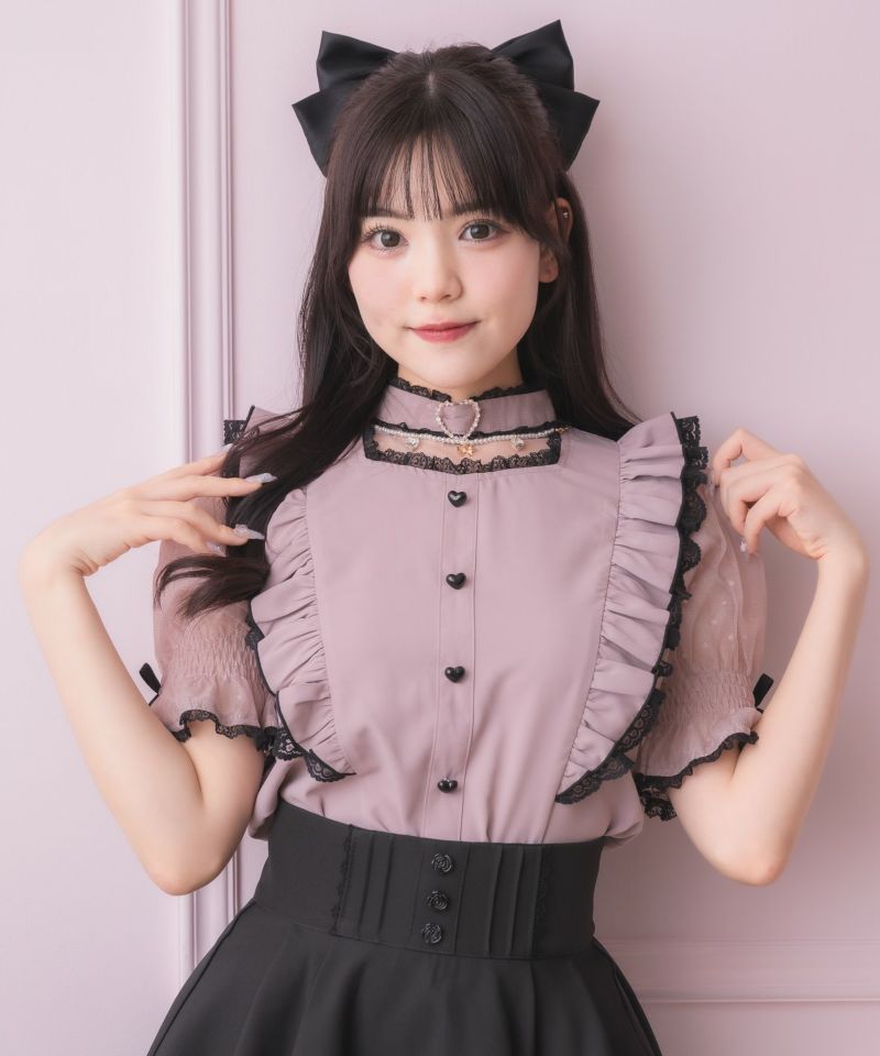 しぃ ハートドットブラウスとスカートのセット ハートバックルシアードットブラウス | Rlab store