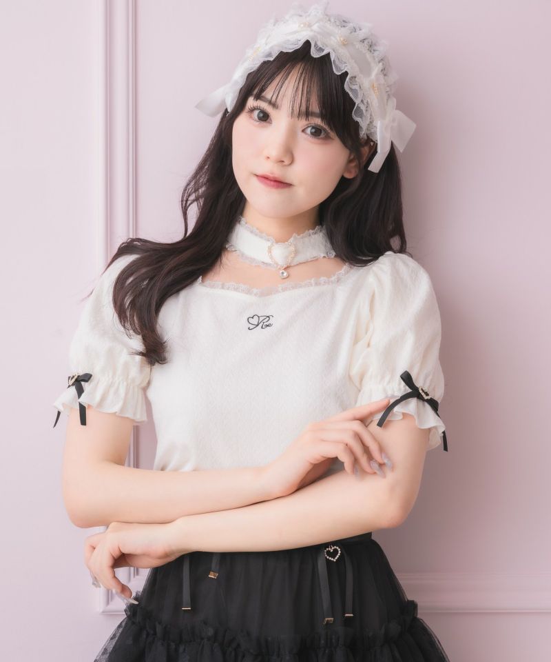 セール】ハートバックルチョーカーテレコトップス（Tシャツ