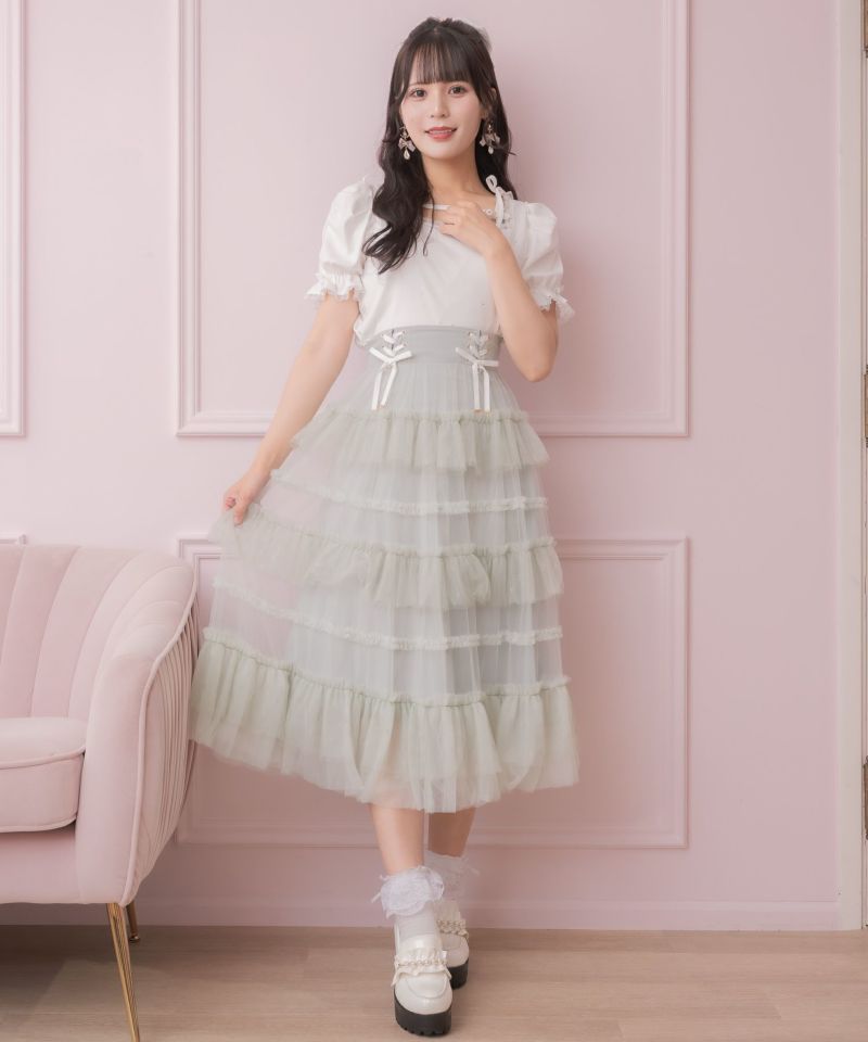 新品 プルオンスカート ロング リハーサル stina chacott デラロ Edit Sheen サイドリボンロングスカート | 人気レディース