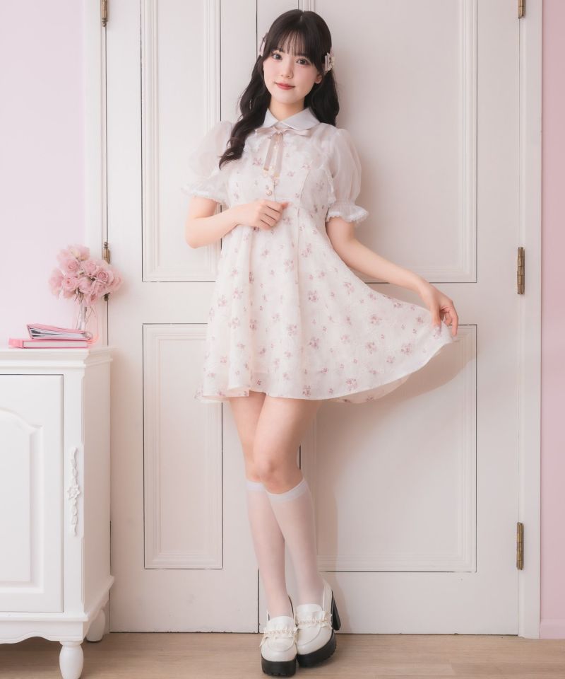 ROJITA シアーボレロ風ワンピース 花柄ピンク シアーボレロ風フラワーワンピース | Rlab store