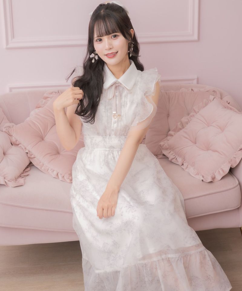 新品　Jacadi × LIBERTY 花柄　フリルスリーブ ワンピース　6A リボン付きダブルフリルスリーブフラワープリントティアード