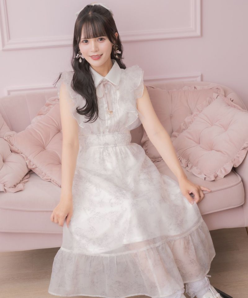 ROJITA フリルスリーブ 花柄ロングワンピース ブルー ロジータ ROJITA フリルスリーブ花柄ロングワンピース （ブルー