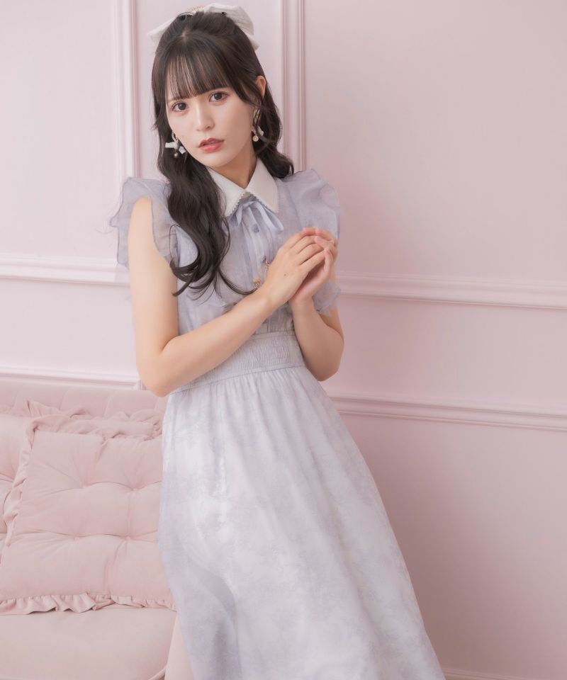 ロジータフリルスリーブ花柄ロングワンピース ロジータ ROJITA フリルスリーブ花柄ロングワンピース （ブルー