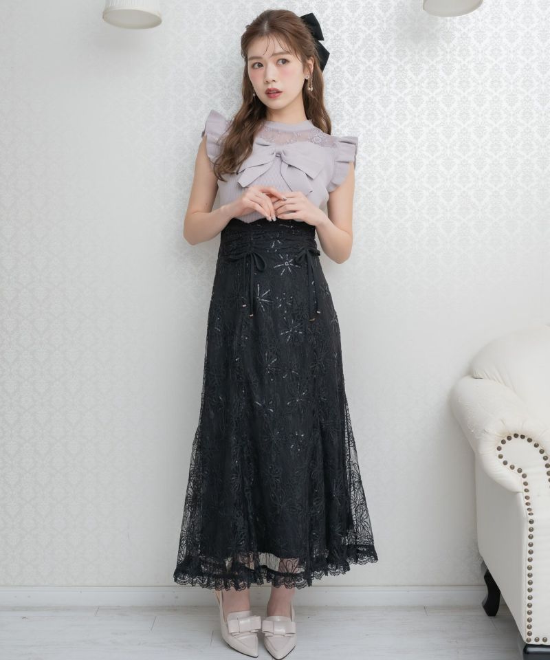 【送料 関税込】BLUMARINE フラワー刺繍入り ミディスカート フラワー刺繍スカート