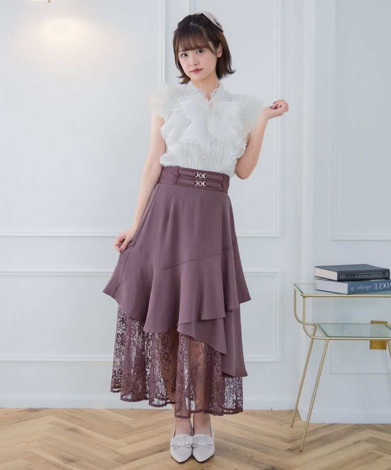 チェーンバックルレースレイヤードロングスカート | Rlab store
