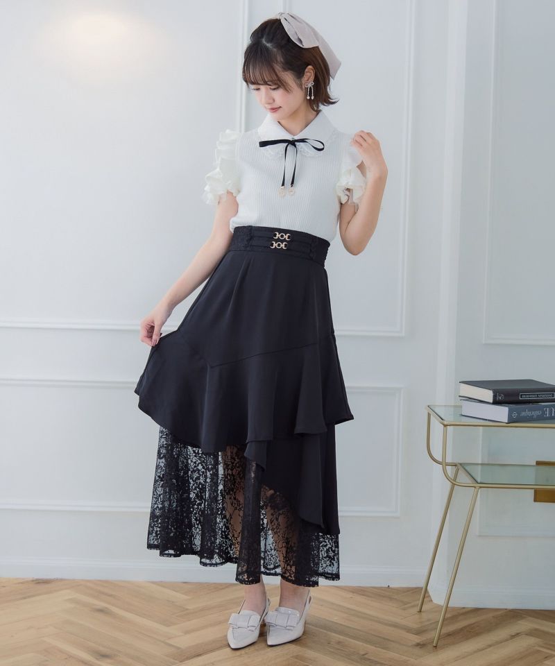 チェーンバックルレースレイヤードロングスカート | Rlab store