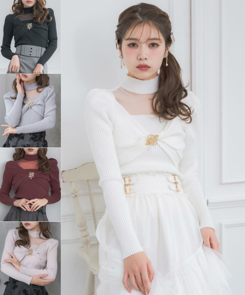 レジャ 異素材レースデコルテシアー袖リボン Leja（レジャ）の「【LEJA】異素材レースデコルテシアー袖リボン