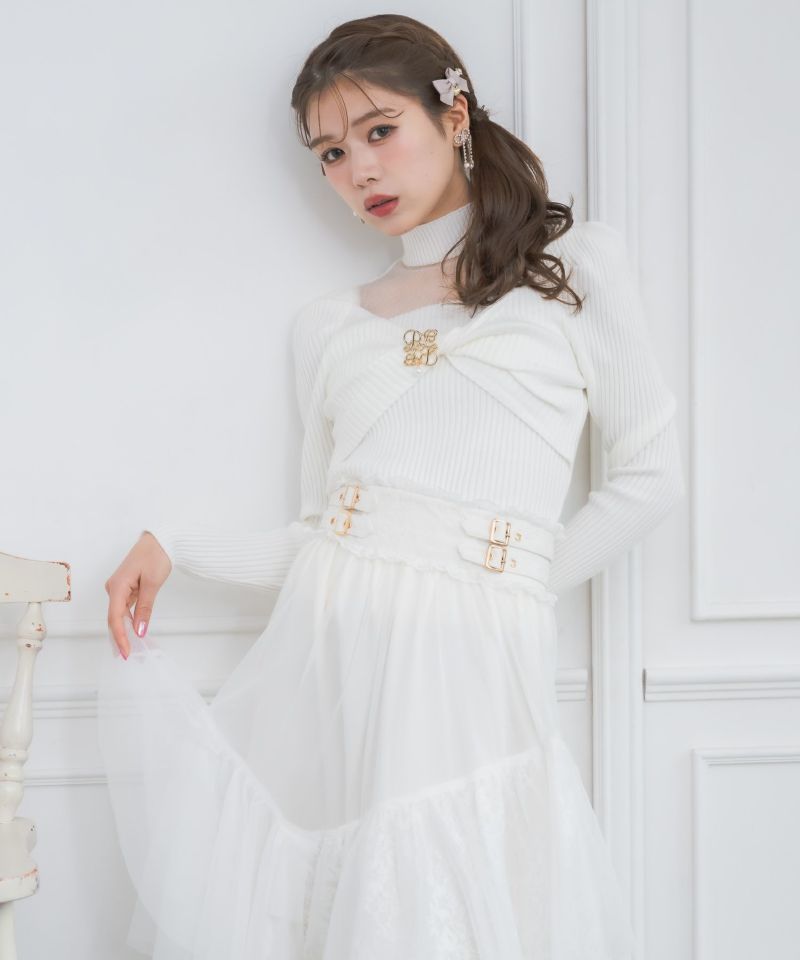 レジャ 異素材レースデコルテシアー袖リボン Leja（レジャ）の「【LEJA】異素材レースデコルテシアー袖リボン