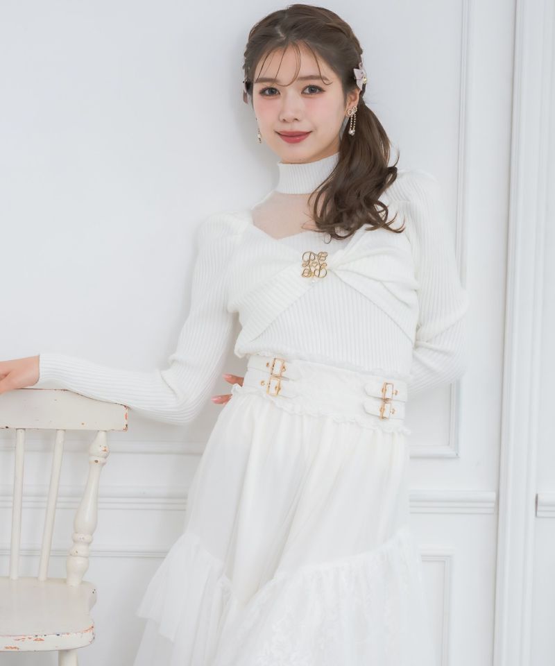 レジャ 異素材レースデコルテシアー袖リボン Leja（レジャ）の「【LEJA】異素材レースデコルテシアー袖リボン