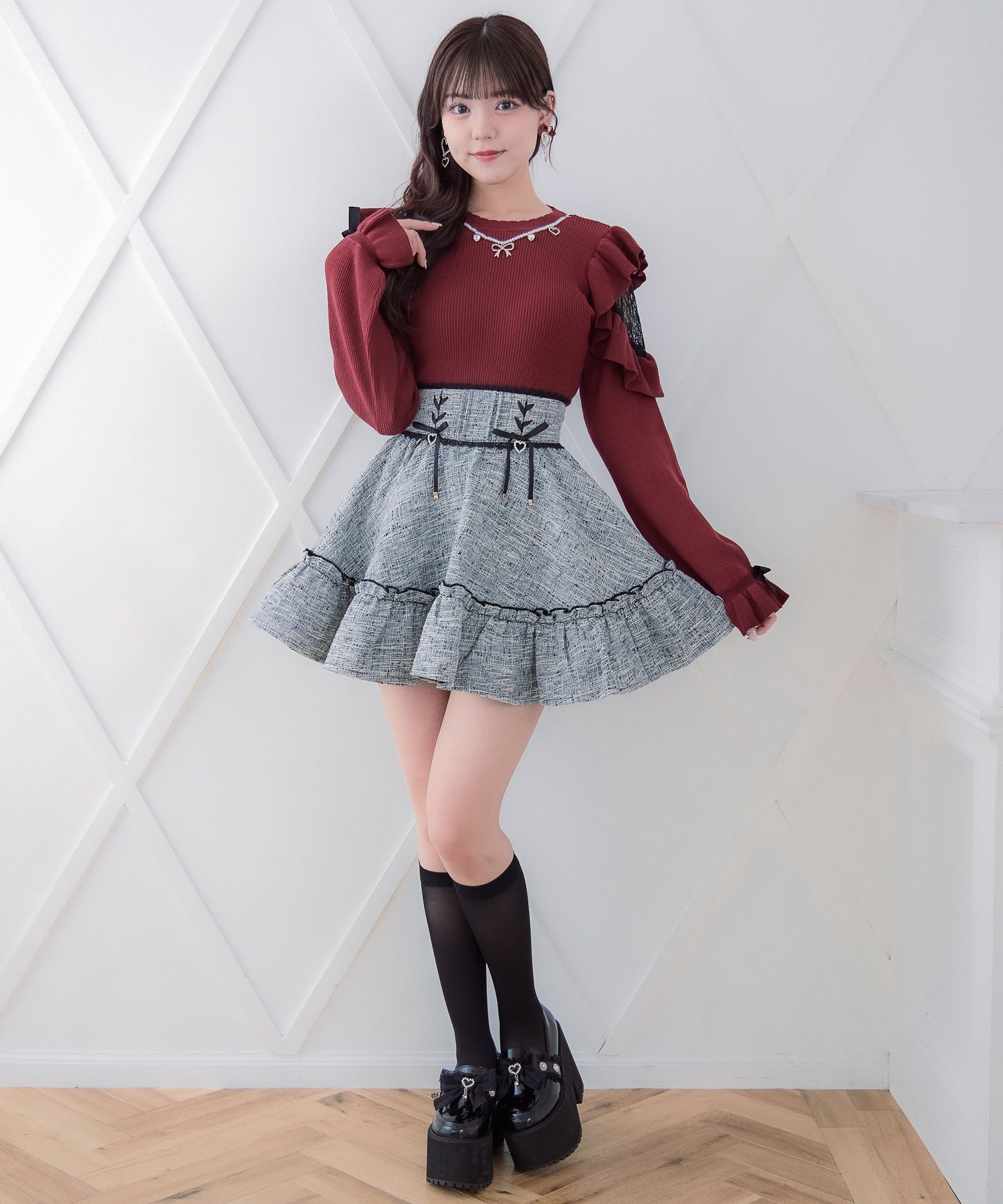 ネックレス付肩ボリュームフリルニットトップス | Rlab store