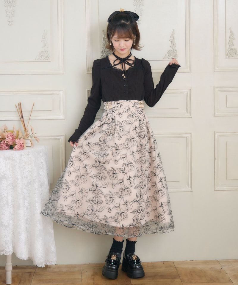 JUSGLITTY フラワー刺繍ドッキングワンピース JUSGLITTY（ジャスグリッティー）の「フラワー刺繍ドッキング