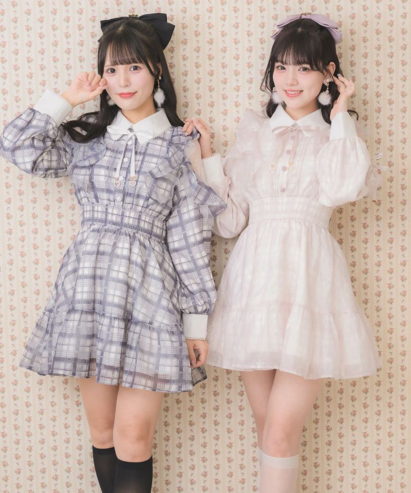 ank rouge 花チェリー柄フリルレースワンピース 半袖襟付きミニワンピース Ank Rouge - AnkRouge チェリーフロッキー柄ワンピースの通販 by