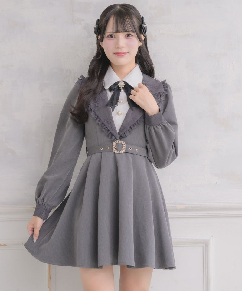 大人気作家さま　セーラー襟パフ袖ワンピース　ローズグレー テーラー衿デザインワンピース | Rlab store