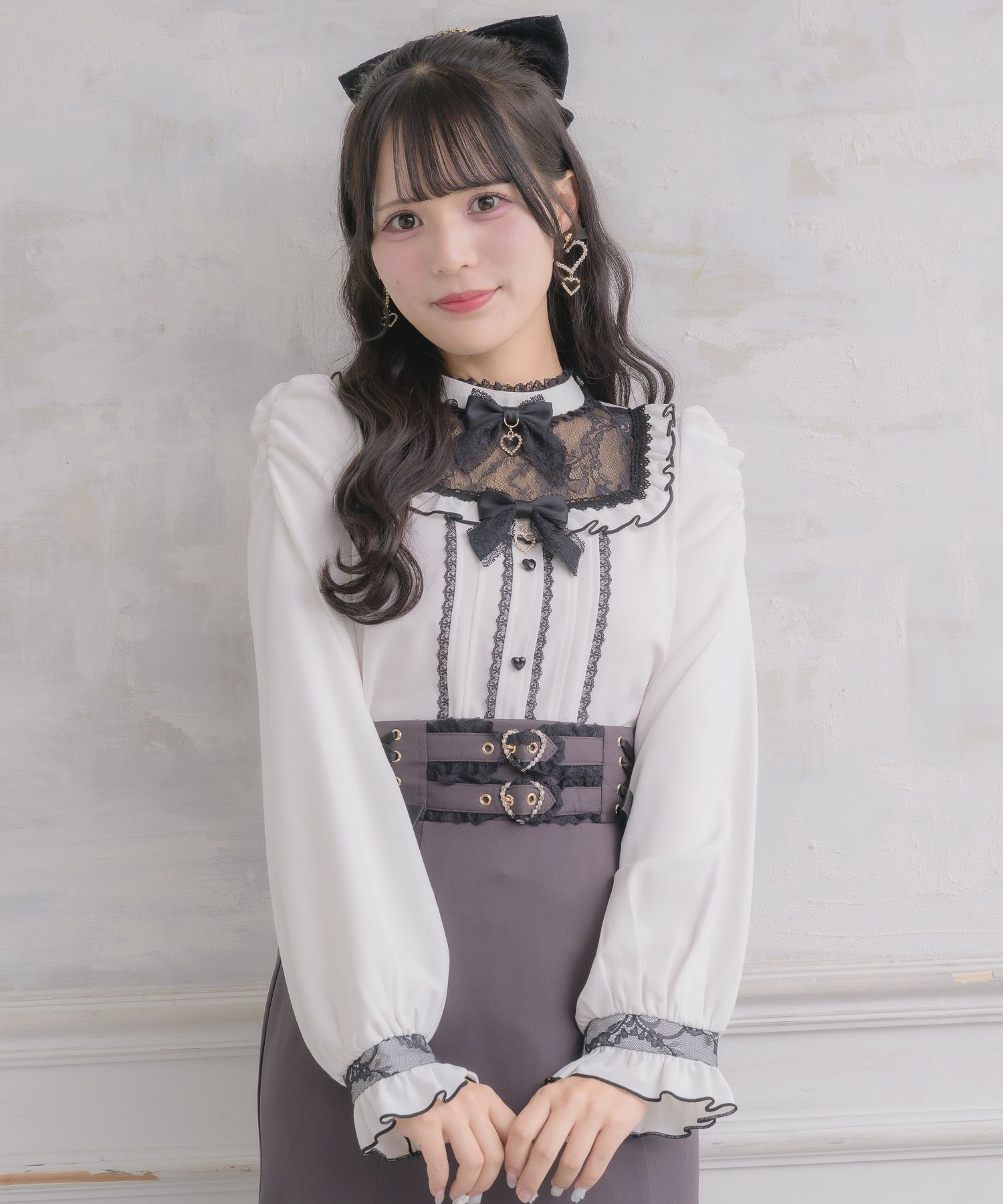 ダブルリボン配色レースブラウス | Rlab store