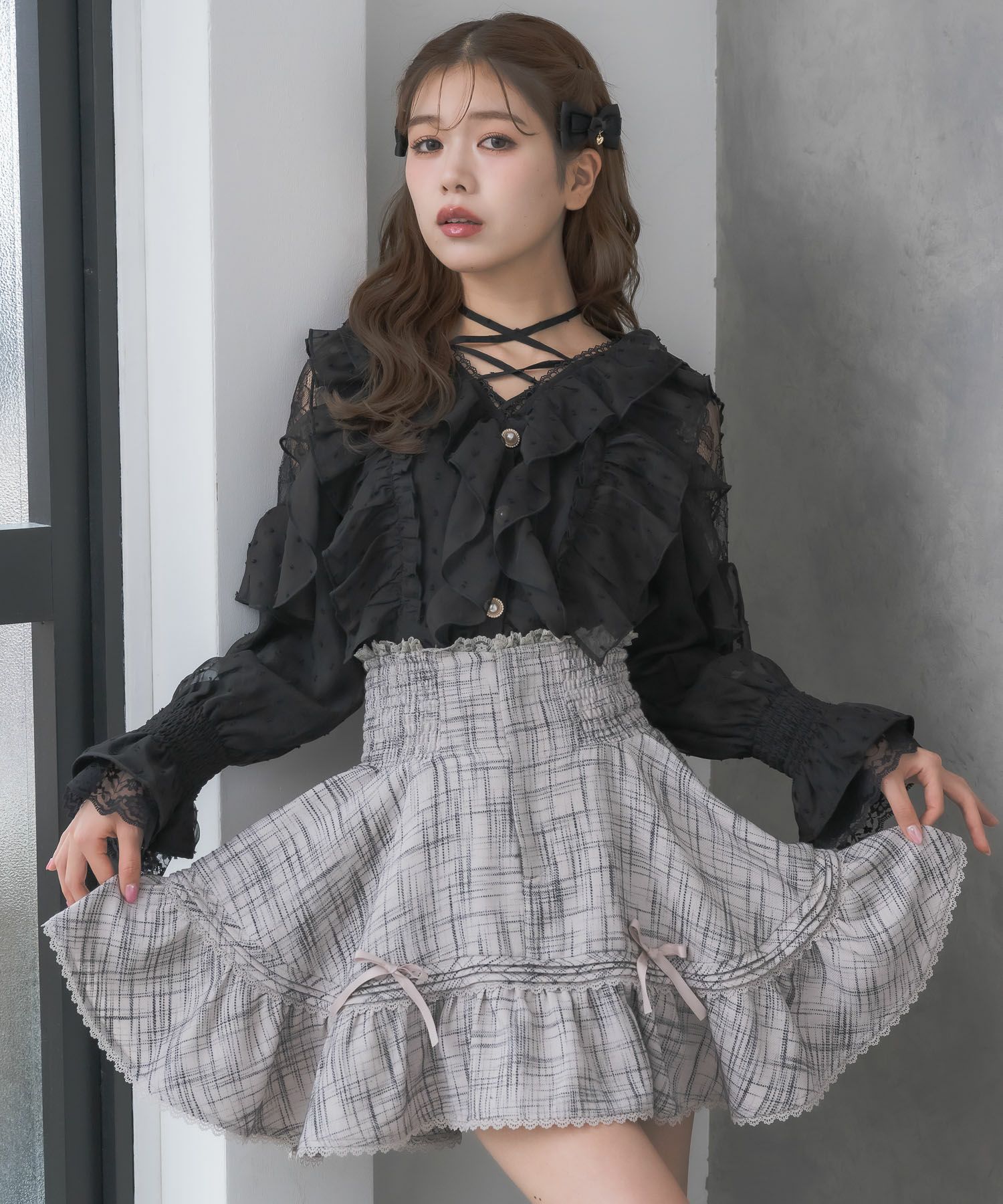 クロスネックフリルブラウス | Rlab store