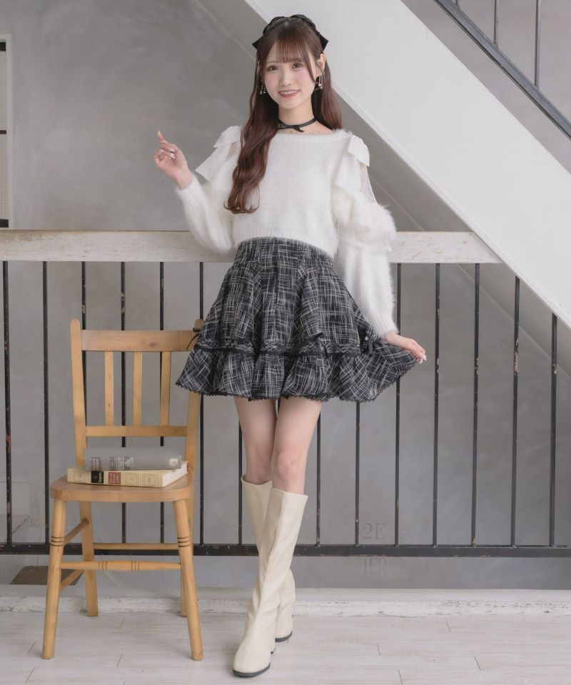 袖リボンレイヤードリブニット 矢野未希子さん着用】袖リボンニット