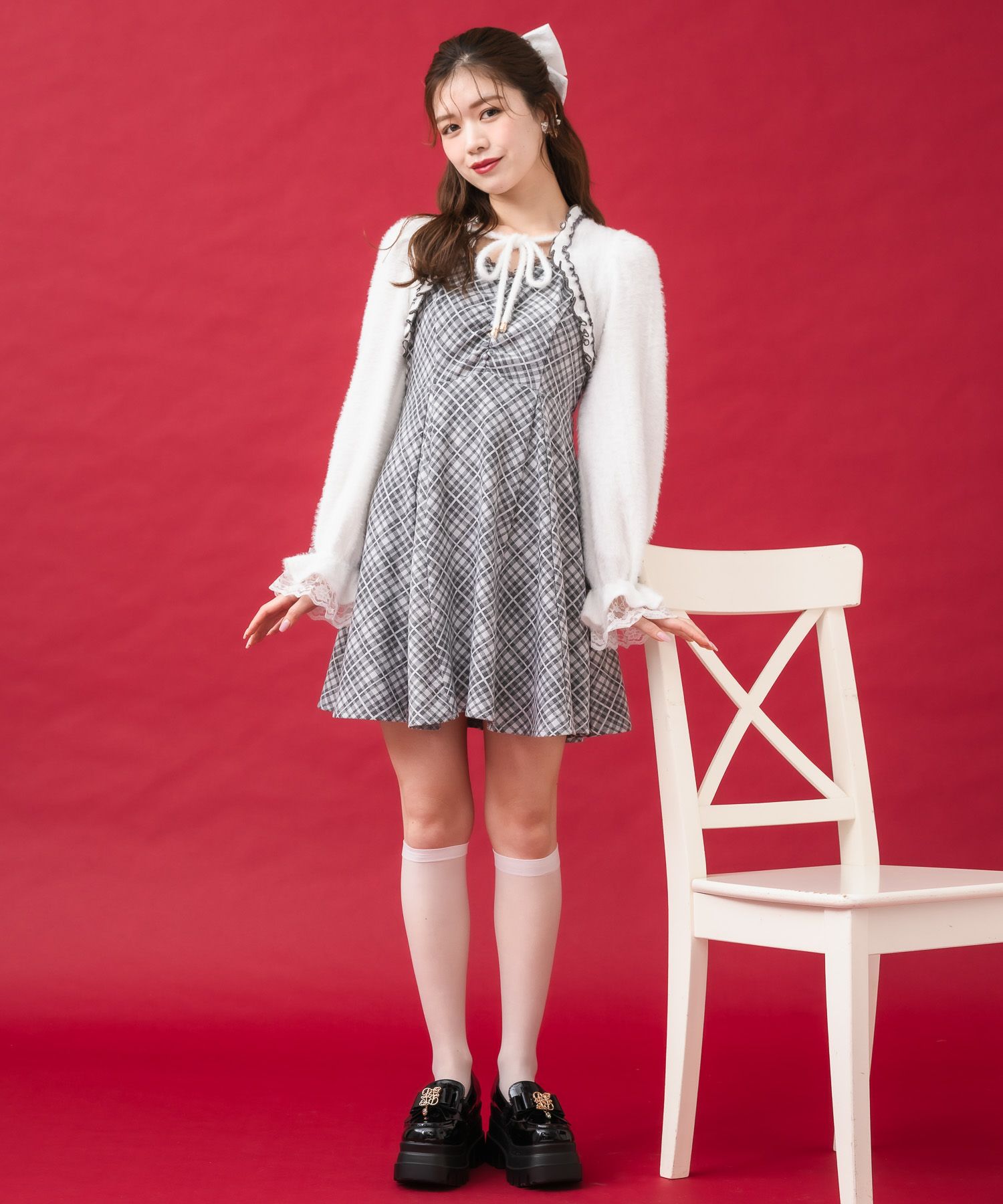 one way NOMAE シャギーボレロロングチェックワンピース NOMAE one way