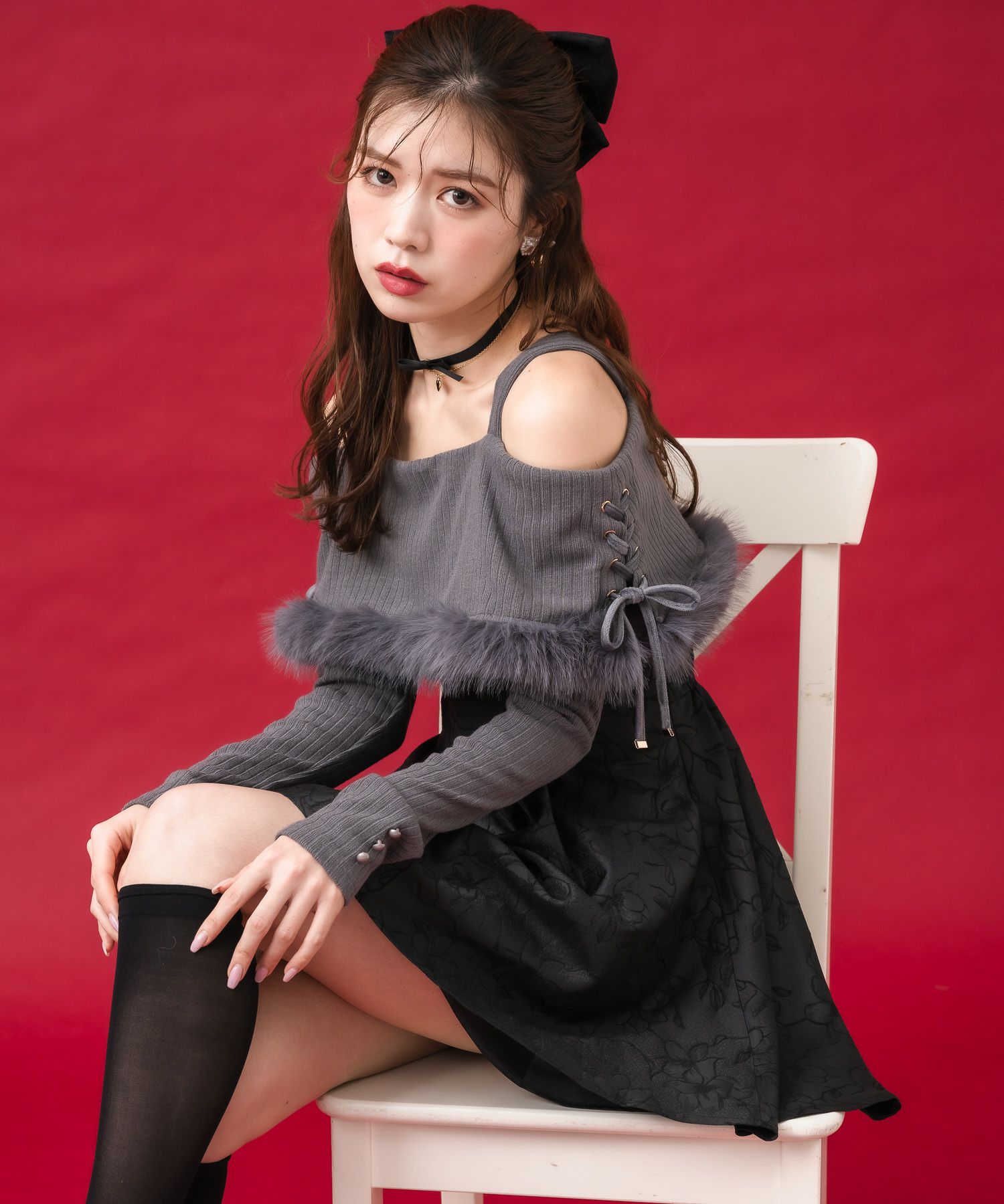 ファーショルダーレース切替ワンピース | Rlab store