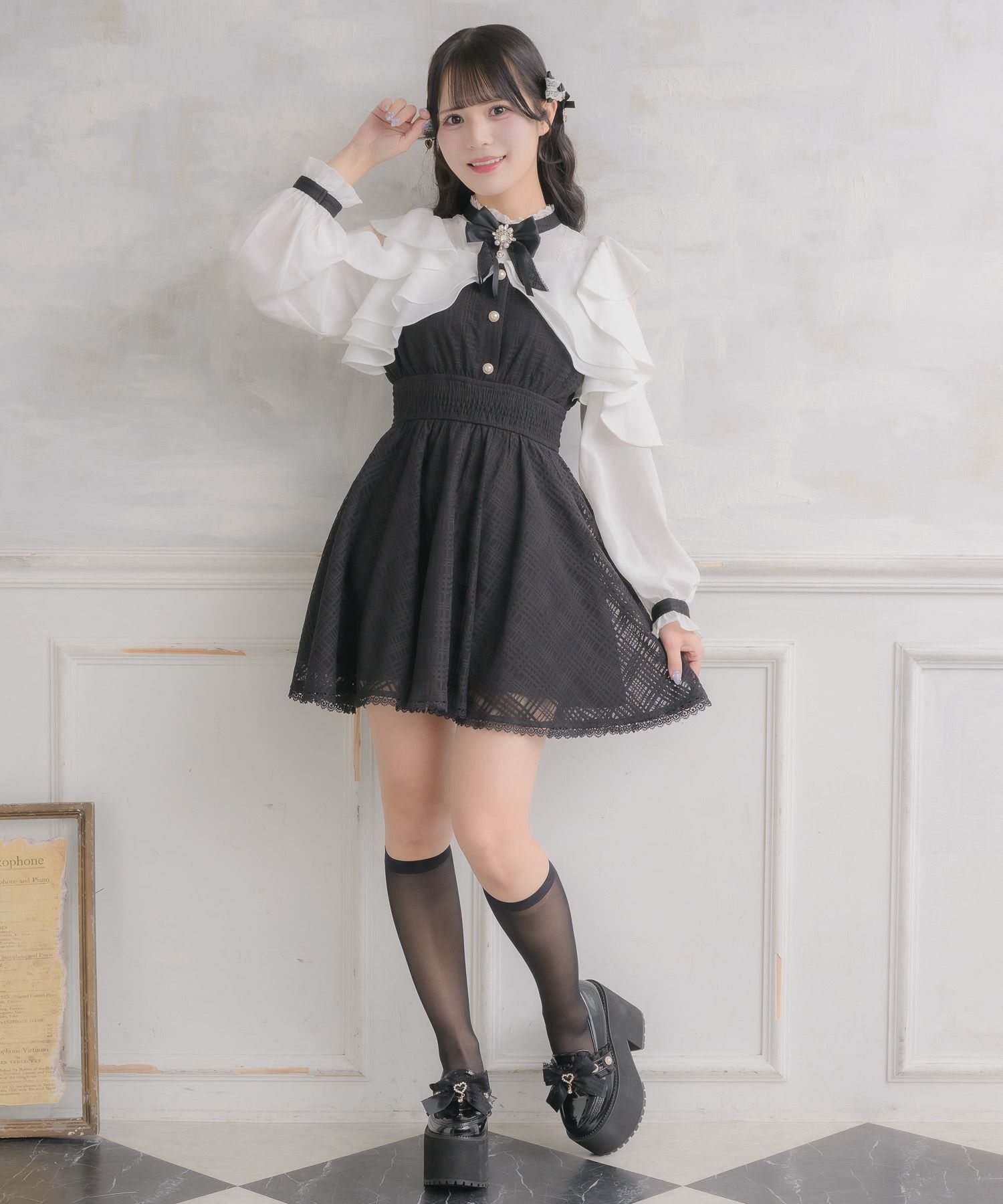 ROJITA シアーチェックラッフルワンピース M(ロング) シアーチェックラッフルワンピース | Rlab store