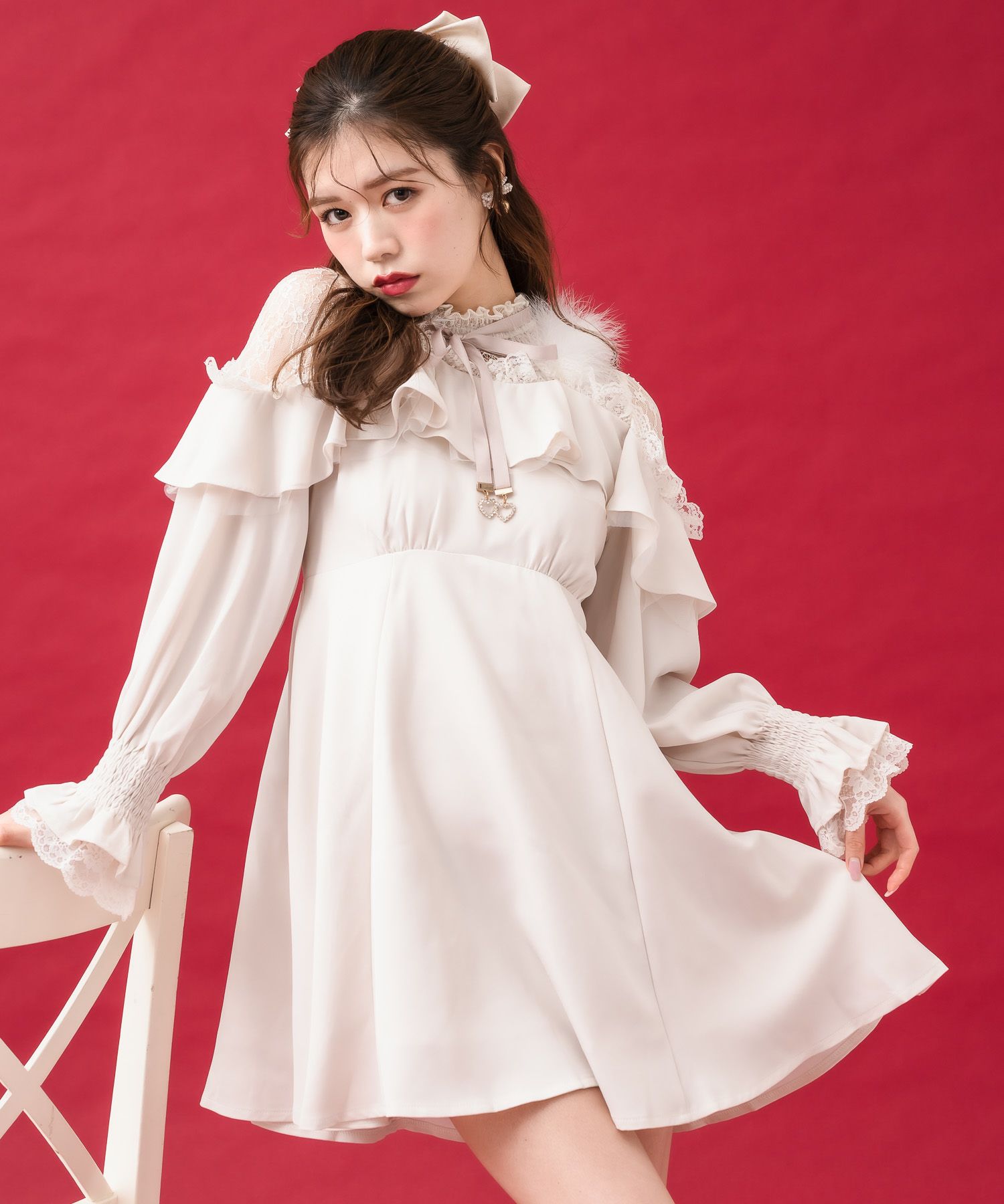 ファーショルダーレース切替ワンピース | Rlab store