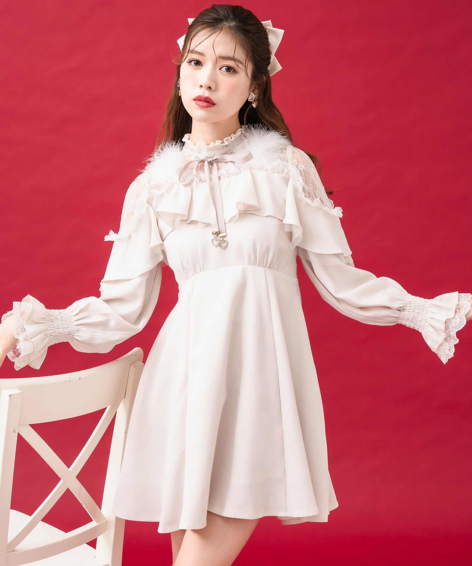 ファーショルダーレース切替ワンピース | Rlab store