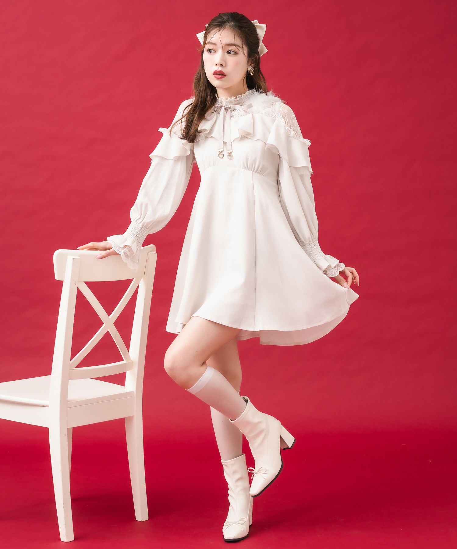 ファーショルダーレース切替ワンピース | Rlab store