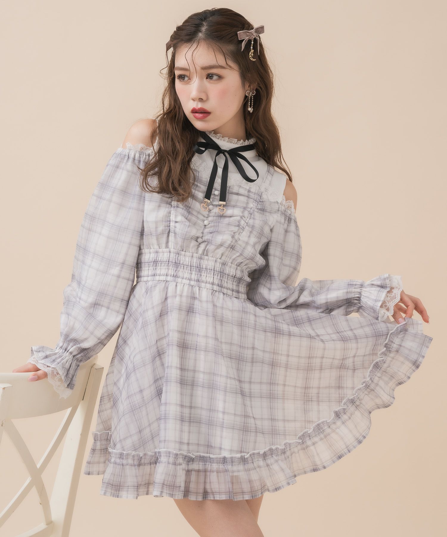 レイヤードオフショル長袖ワンピース | Rlab store