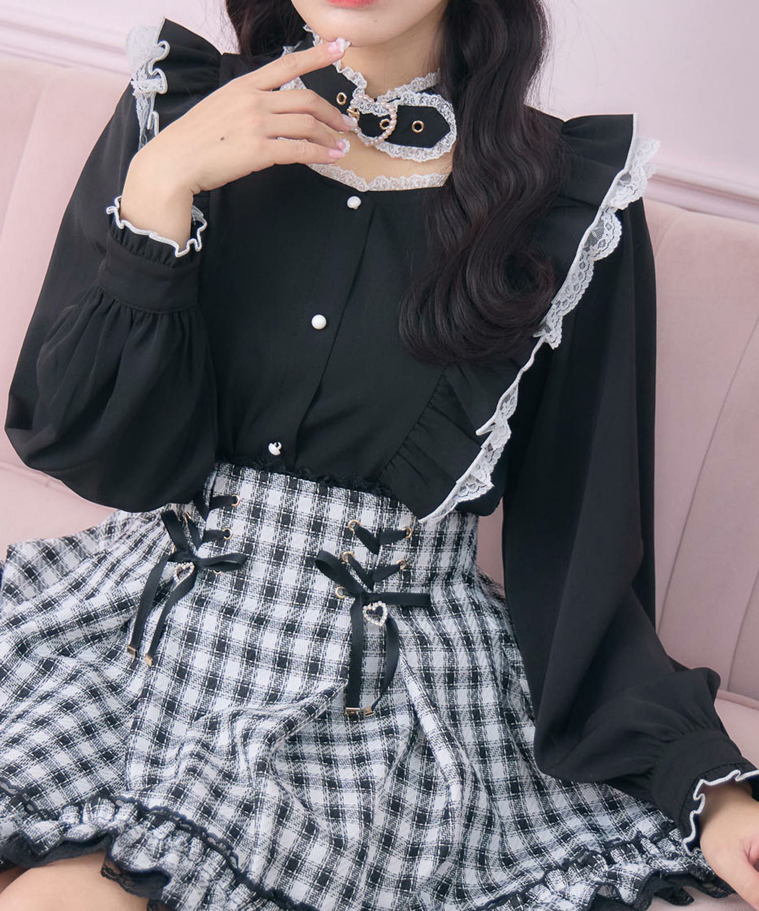 ハートバックルラッフルフリルブラウス | Rlab store