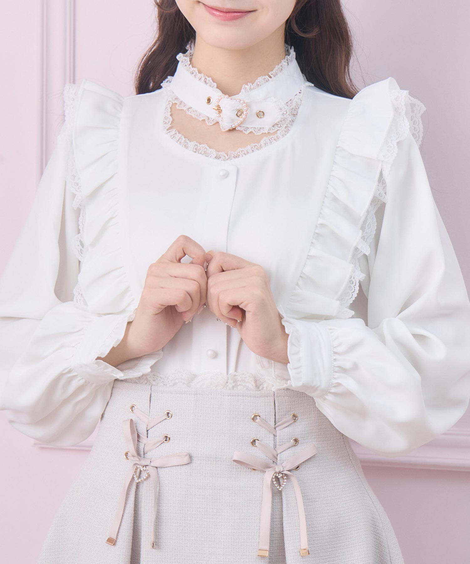 ピンクのみ受注生産》ハートバックルラッフルフリルブラウス | Rlab store