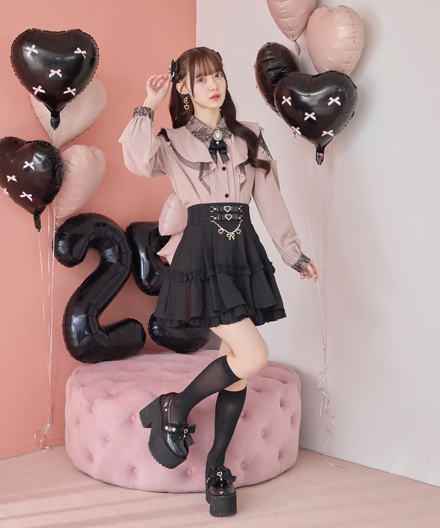 ピンクのみ受注生産》ラッフル肩開きブラウス | Rlab store
