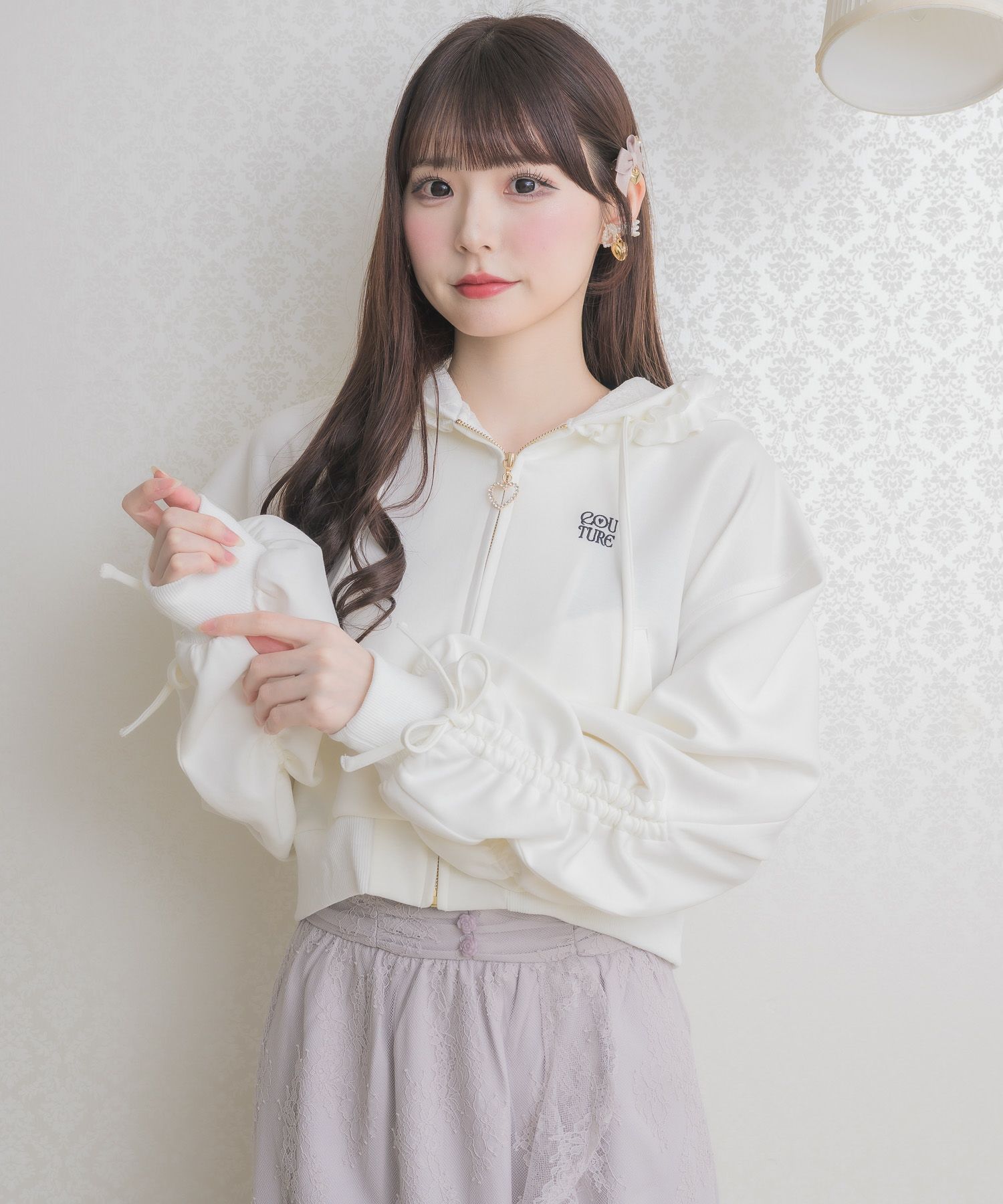 D&G フリル付きホワイトパーカー フードフリルパーカー | Rlab store